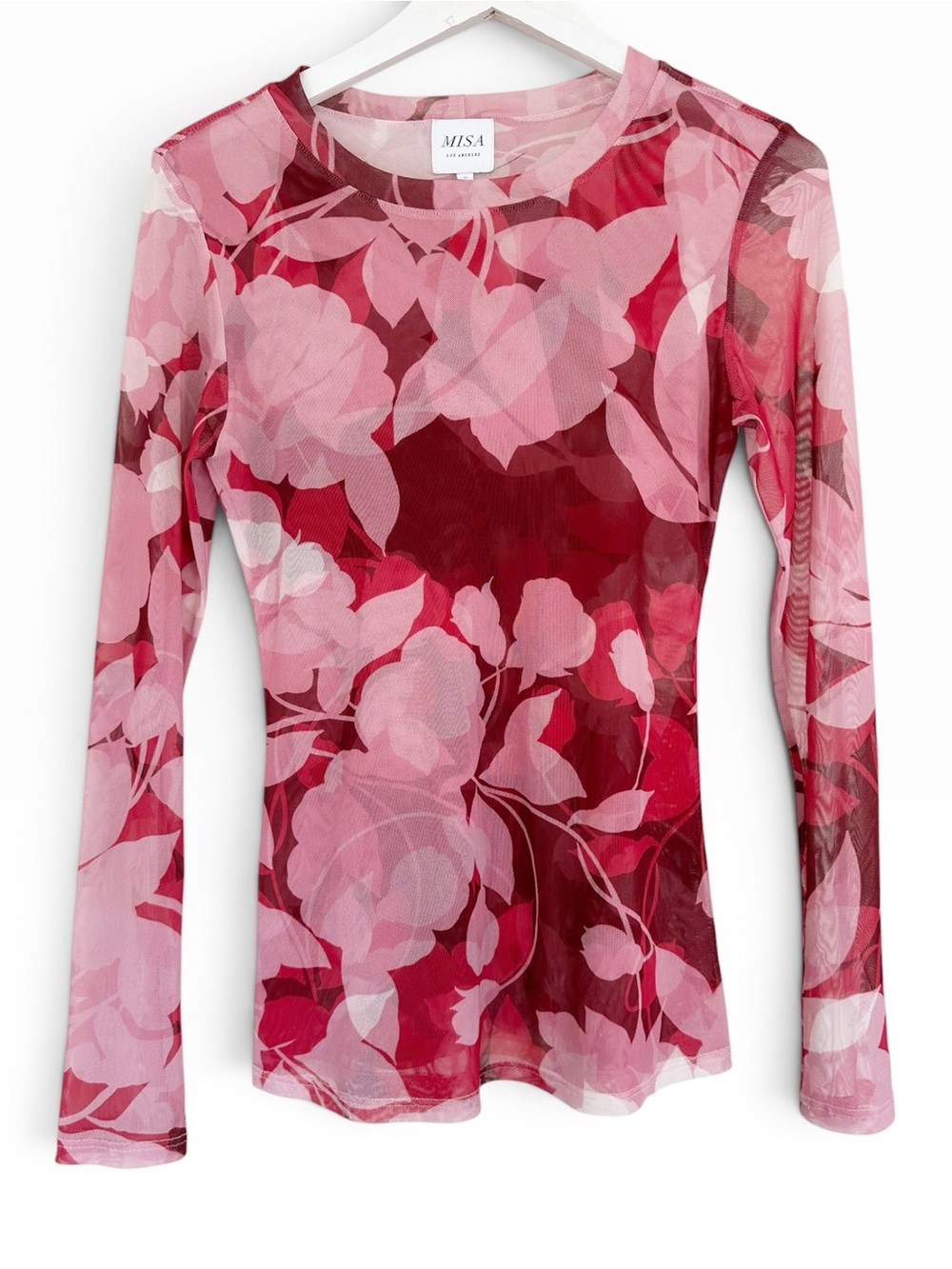 Misa Los Angeles • Pink Floral Mesh Top